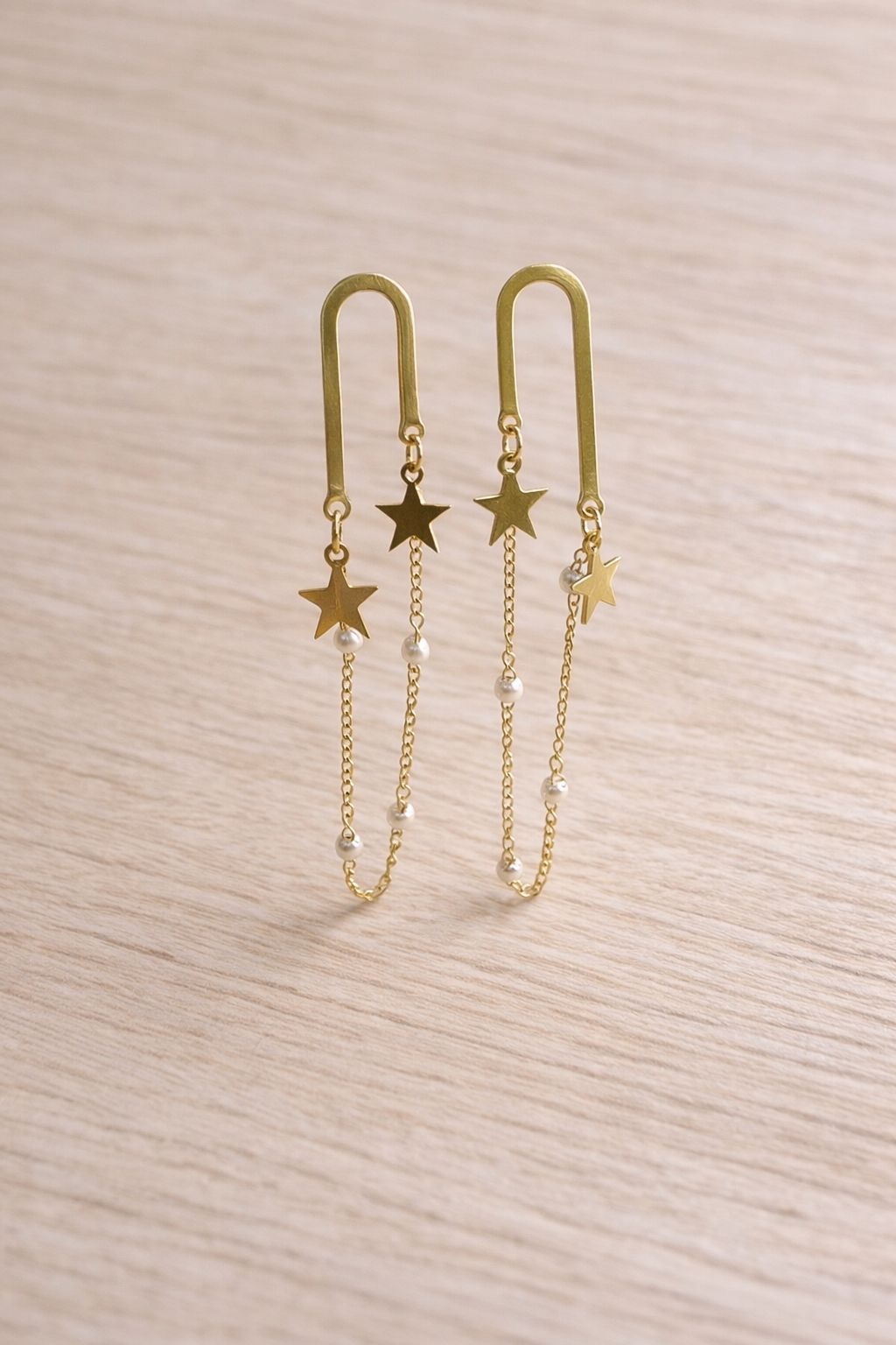 Golden Star & Pearl Drop Earrings