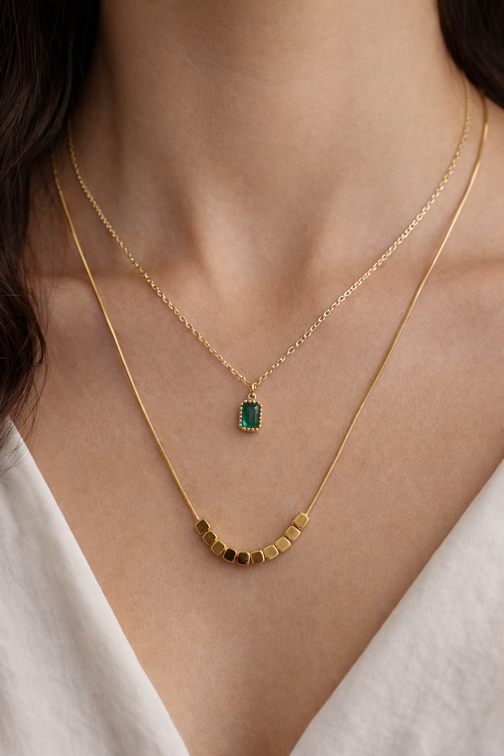 Double layered Green Pendant Chain